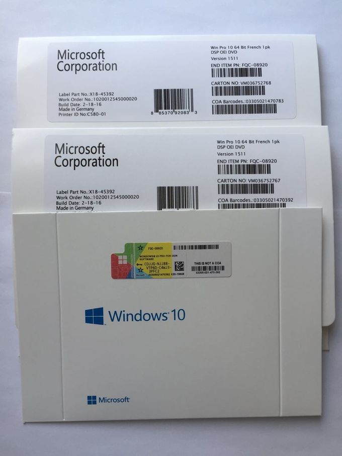 MS Windows 10 직업적인 OEM 열쇠, Windows 10 직업적인 64명 조금 DVD 프랑스인 버전