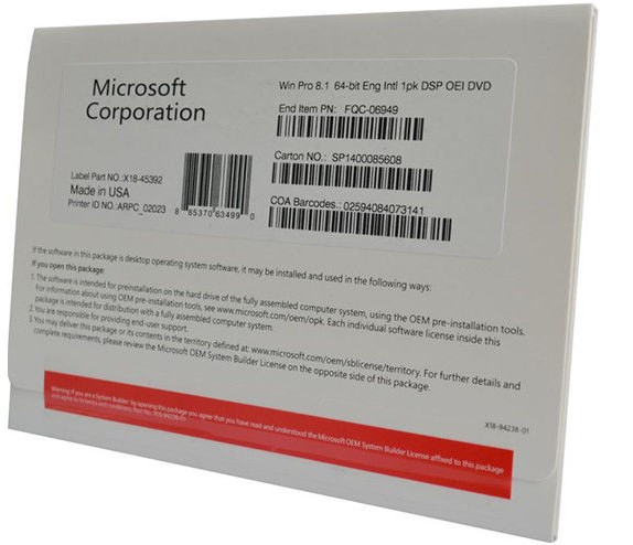 뜨거운 판매 Microsoft Windows 8.1 직업적인 OEM DVD 32bit 64 조금 승리 8.1 직업적인 열쇠 oem 포장 dvd coa 스티커