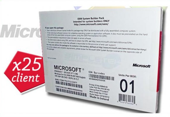 25cals 64 조금은 포장 Microsoft Windows가 2008의 R2 기업 창을 절단하는 DVD OEM R2 기업 25 사용자 소프트웨어를 절단하습니다