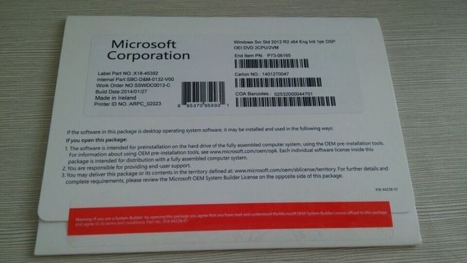OEM는 Microsoft Windows 서버 2012 R2 64bit DVD 제품 열쇠 활성화를 포장합니다