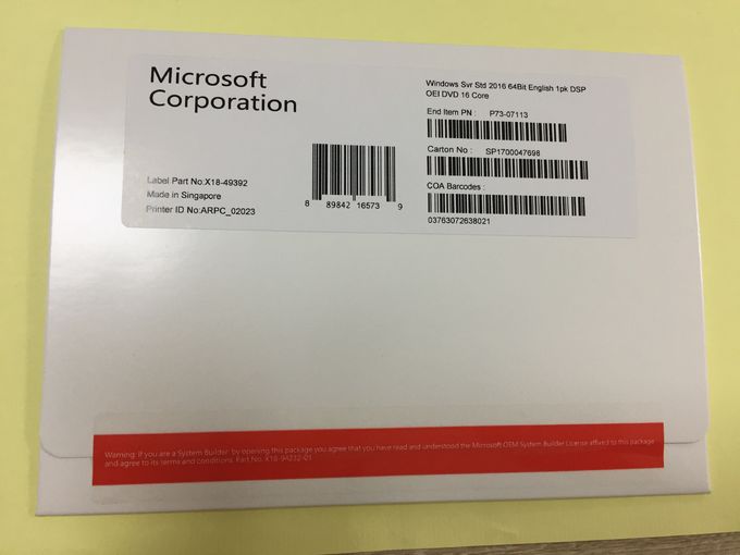 컴퓨터를 위한 Microsoft Windows 서버 2016 기준 64 조금 DVD Oem 팩 16 핵심